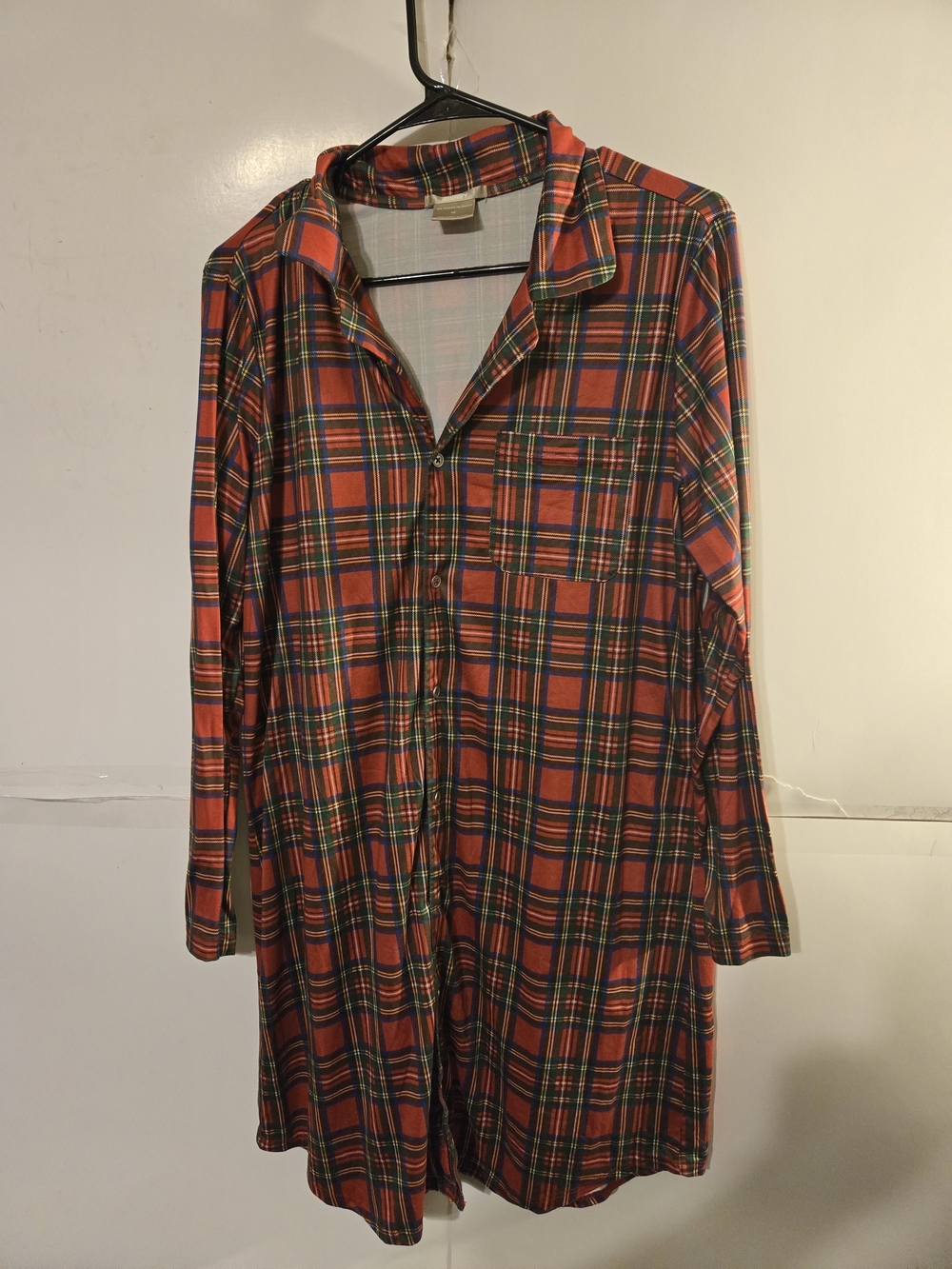 Ink +Ivy Plaid Button-Front Long Sleeve Nightshirt - Red Green Yellow